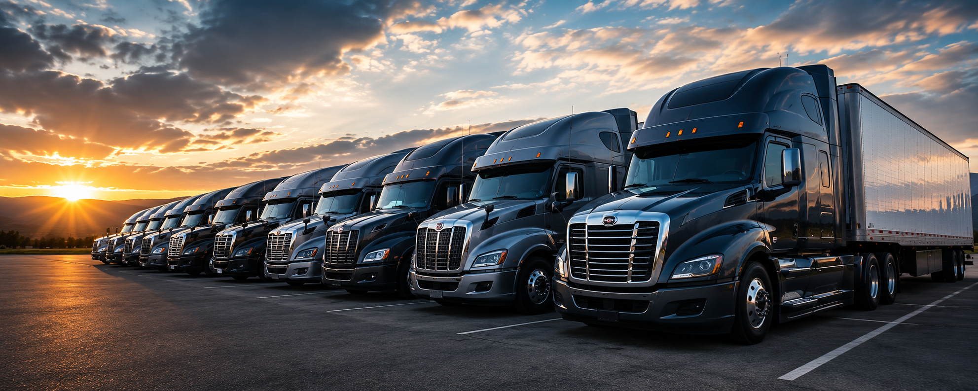 Fleet of OrangeHat trucks ready for dispatch